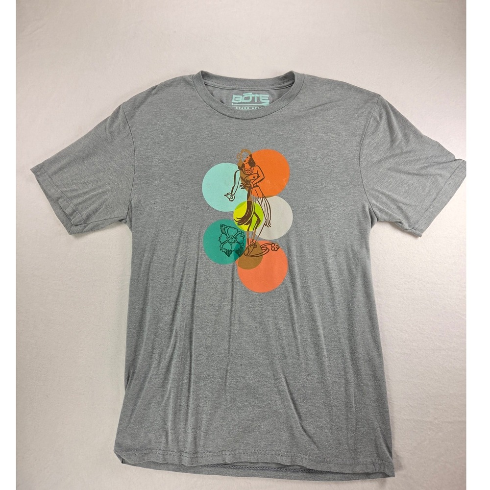 Bote Stand Apart Gray colorblock T-shirt Hula Girl Hawaii Men's Medium Paddle